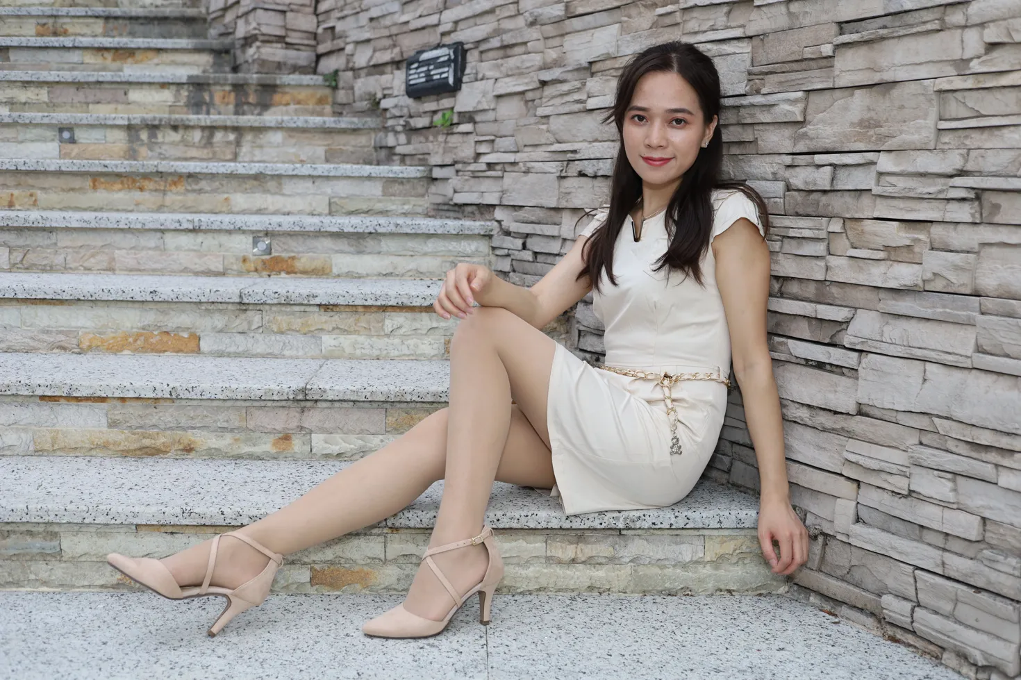 [Mzsock] NO.107 Vency Shen beige dress stockings high heels beautiful legs street photography#[70P]-24